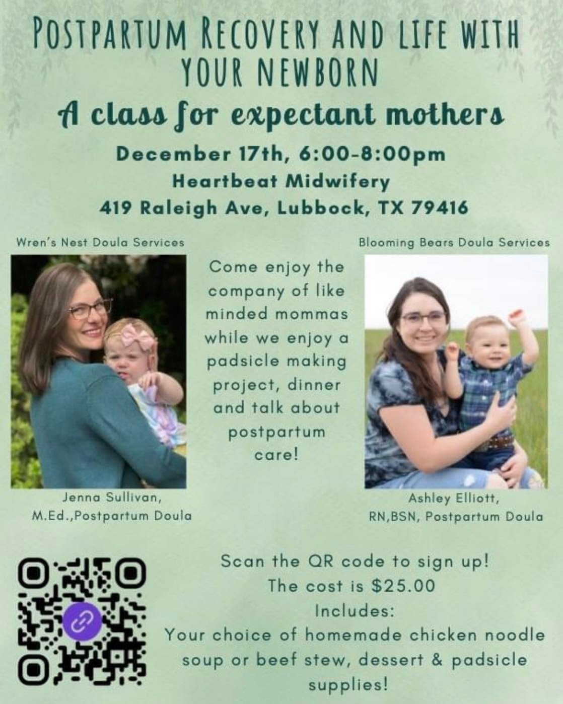 Come and join an evening of postpartum and newborn care education, nourishing meals, and padsicle prepping!